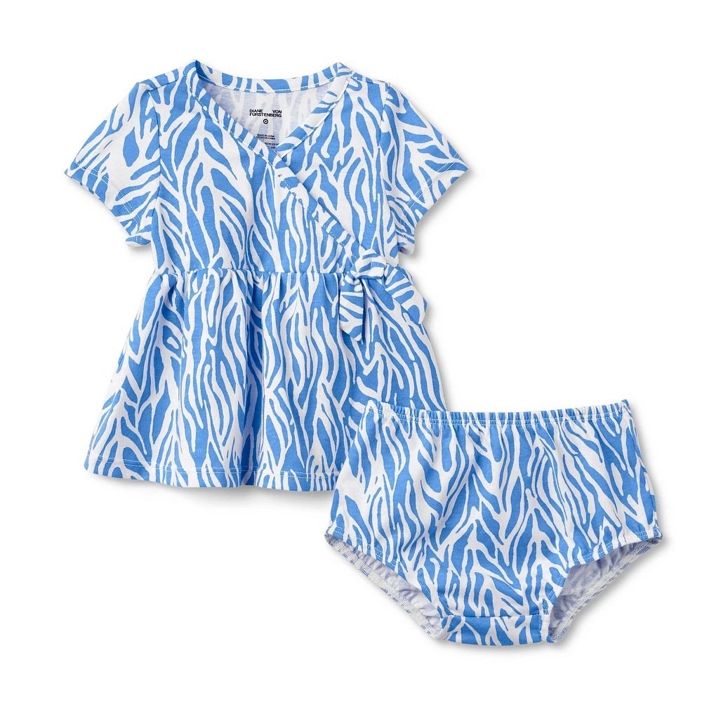 Diane Von Furstenberg Blue and White Zebra Print Kids Dress Set